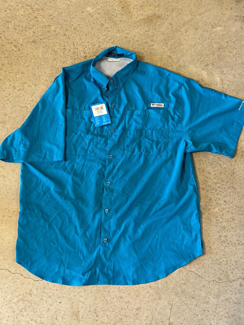 Columbia PFG Tamiami Men's XL Blue Short Sleeve Button-Down Polyester Shirt